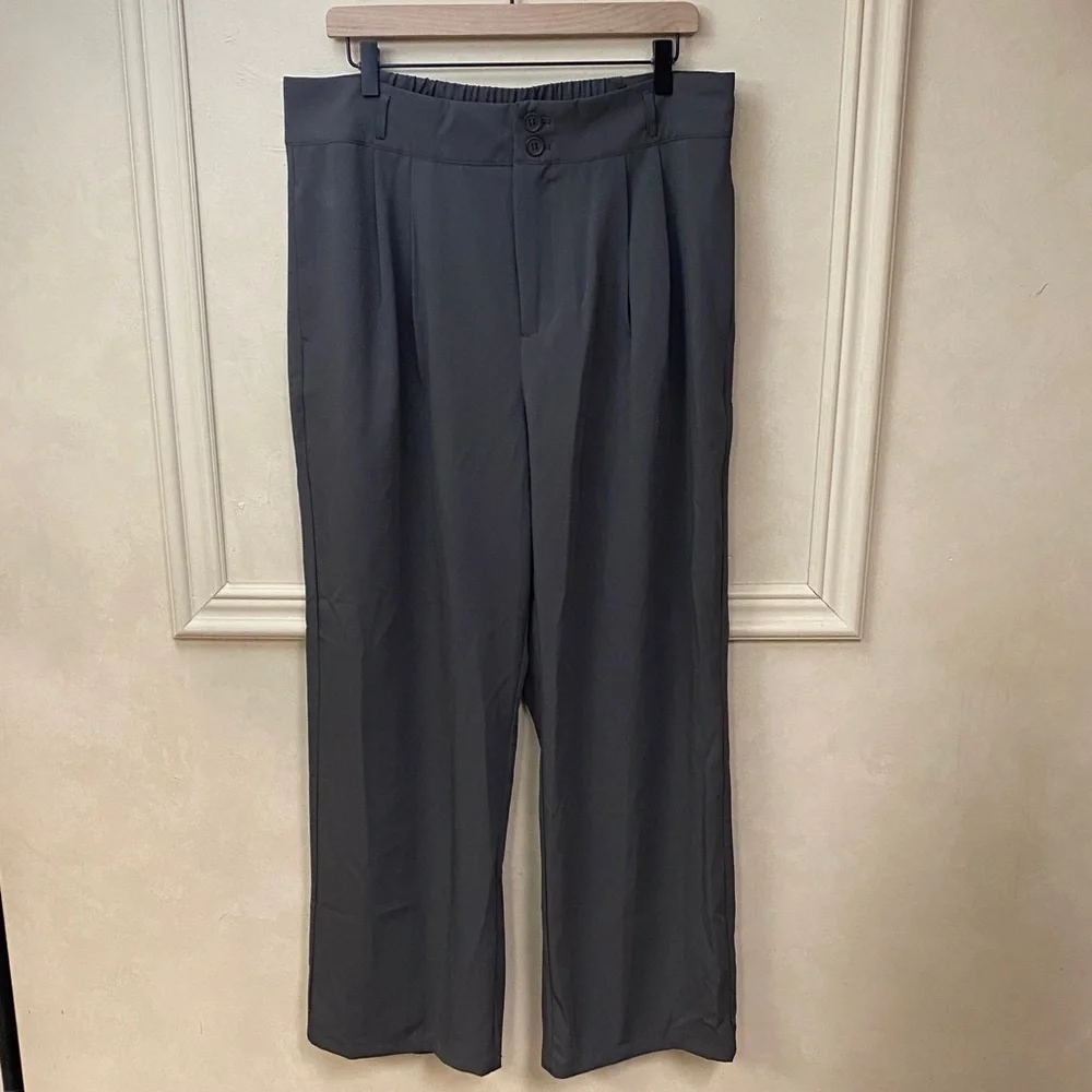 Halara Flex High Waisted Zipper Pocket Shirred Straight Leg Work Pants - Picture 4 of 11